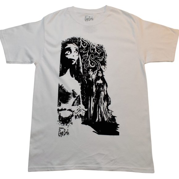 Tim Burtons Corpse Bride Mens White & Black Victor & Emily Shirt New - Picture 1 of 4